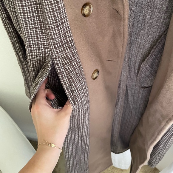 🍂 SHEIN | brown plaid oversized button down trench coat - Picture 11 of 11